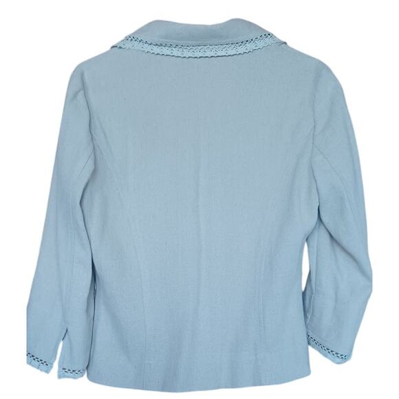 VTG Newport News Linen Blend Blazer Lace Details on Lapel Cuffs Pockets Womens 8 - Picture 3 of 7